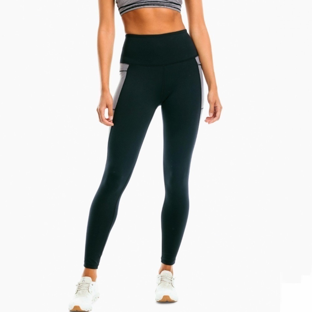 NWT Southern Tide Melana High Waisted Contrast Pocket Leggings Black